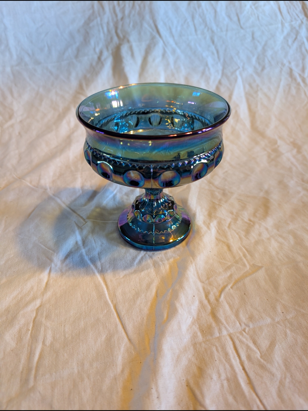 2/40$ Indiana Glass Iridescent Blue Carnival Footed Compote